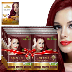 Grape Red Hair Color Shampoo 10 Sachets- Herbishh Hair Dye.