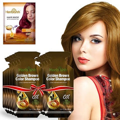 Golden Brown PPD Free Hair Color Shampoo 10 Sachet - Herbishh Hair Dye.