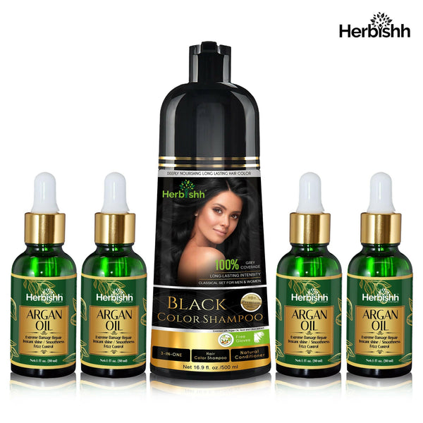 Hair care set- 1 Hair Color Shampoo & 4 Argan Oil Serum Combo