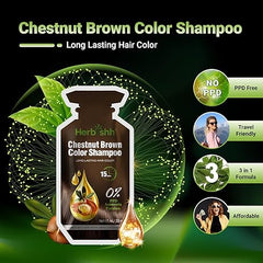 Chestnut Brown PPD Free Hair Color Shampoo 10 Sachet - Herbishh Hair Dye.