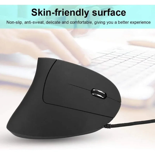 Ergonomic Vertical Wired Optical Mouse 3200 DPI USB Black