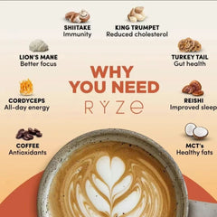 Organic RYZE Mushroom Coffee 30 Servings Instant Mushroom Coffee Mix 6.35 oz New