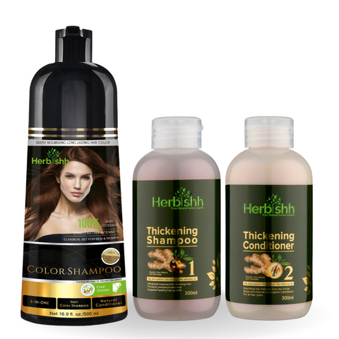 Ultimate Combo of Color Shampoo & Thickening Set - Herbishh Hair Dye.