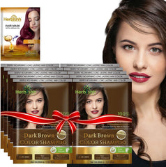 Dark Brown Travel size Color Shampoo 10 Sachets - Herbishh Hair Dye.