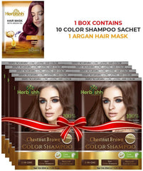 Chestnut Brown Color Shampoo 10 Sachets-Herbishh Hair Dye.