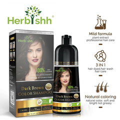 Dark Brown Hair Color Shampoo 500ml- Herbishh Hair Dye. 