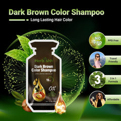 Dark Brown PPD Free Hair Color Shampoo 10 Sachet - Herbishh Hair Dye.