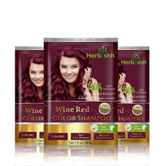 wine red hair color shampoo sachet with 100% grey coverage 