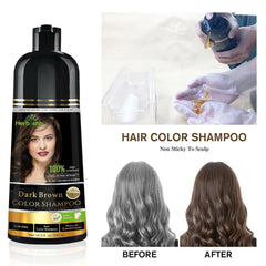 Dark Brown Hair Color Shampoo 500ml- Herbishh Hair Dye. Before and after 