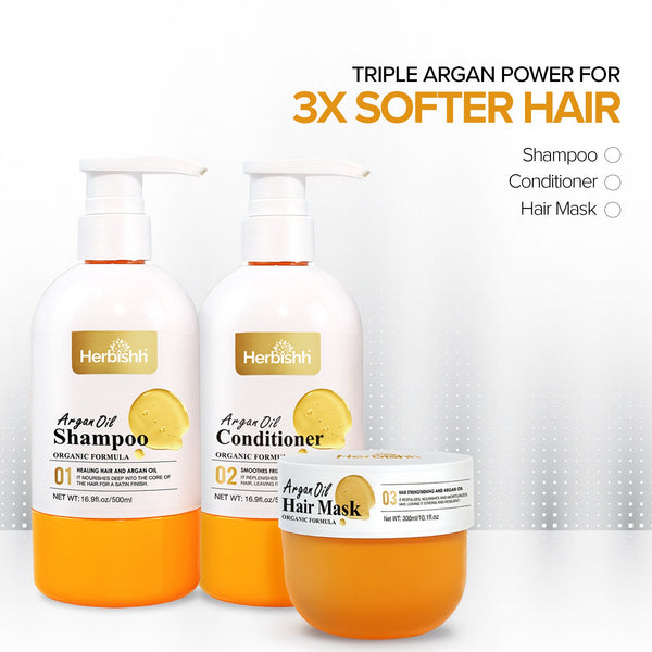 Herbishh Moroccan Argan Oil Shampoo and Conditioner Set with Hair Mask