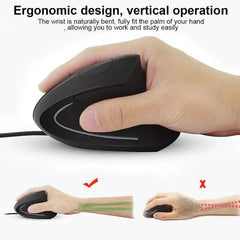 Ergonomic Vertical Wired Optical Mouse 3200 DPI USB Black