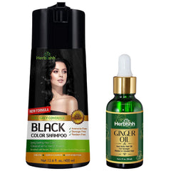 PPD Free Natural Hair Color Shampoo + Ginger Hair Oil - Herbishh Hair Dye.