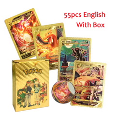 55 Pcs Pokémon Gold Foil Card Set Rare Collector Cards with Box