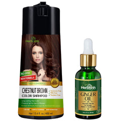 PPD Free Natural Hair Color Shampoo + Ginger Hair Oil - Herbishh Hair Dye.