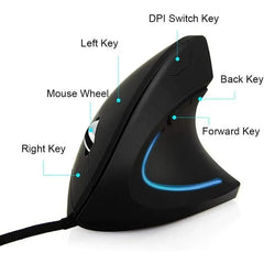 Ergonomic Vertical Wired Optical Mouse 3200 DPI USB Black