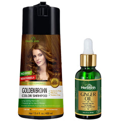 PPD Free Natural Hair Color Shampoo + Ginger Hair Oil - Herbishh Hair Dye.