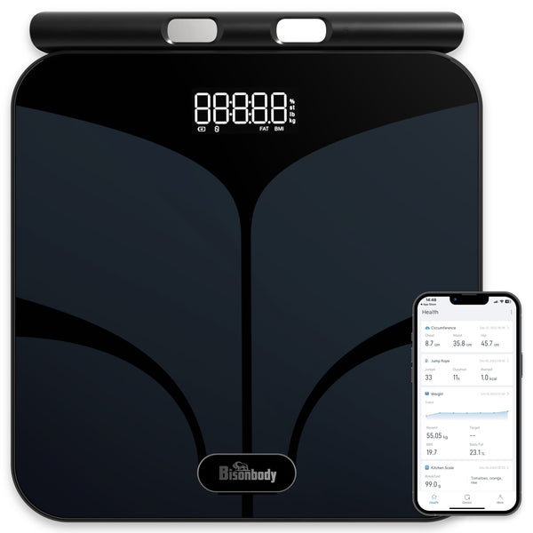 Bisonbody Smart Digital Scale for Body Weight and Fat Percentage, 29 Body Composition Data Detection, Durable Tempered Glass, 8 High Sensitivity Electrodes Sensors, Smartphone App Connection