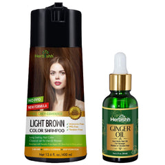 PPD Free Natural Hair Color Shampoo + Ginger Hair Oil - Herbishh Hair Dye.