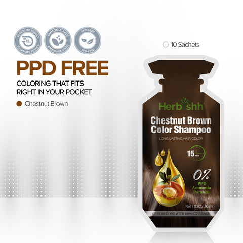 Chestnut Brown PPD Free Hair Color Shampoo 10 Sachet - Herbishh