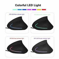 Ergonomic Vertical Wired Optical Mouse 3200 DPI Black PC