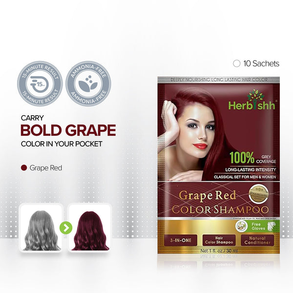 Grape Red Hair Color Shampoo 10 Sachets- Herbishh