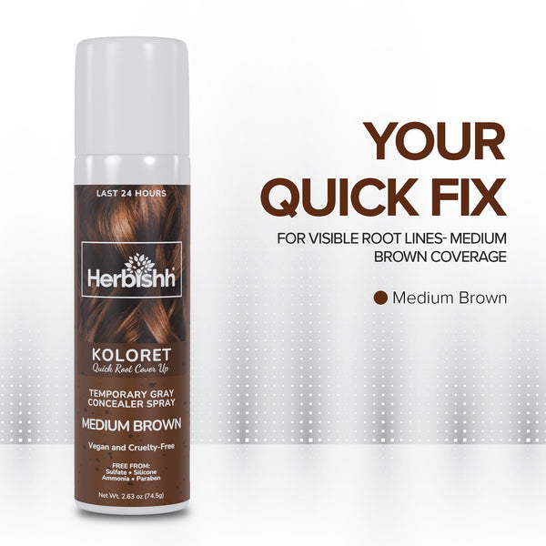 Koloret Quick Root Touch Up Hair Color Spray Medium Brown- Herbishh