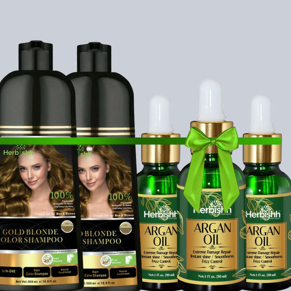 2 Hair Color Shampoo & 4 Argan Oil Serum Combo | Shine + Grey Coverage ...