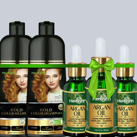Get 3 Free Argan Oil with 2 Color Shampoos- Herbishh Hair Dye.