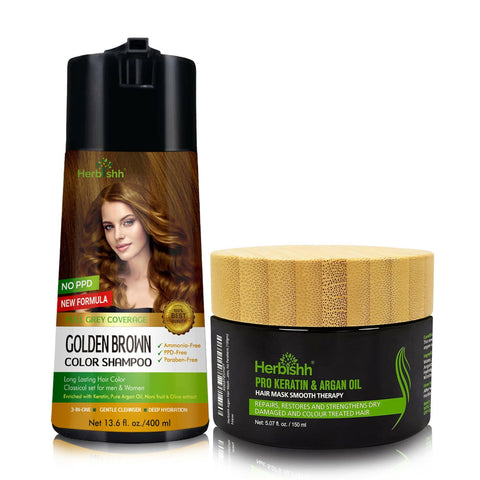 PPD Free Hair Color Dye Shampoo + Argan Hair Mask - Herbishh Hair Dye.
