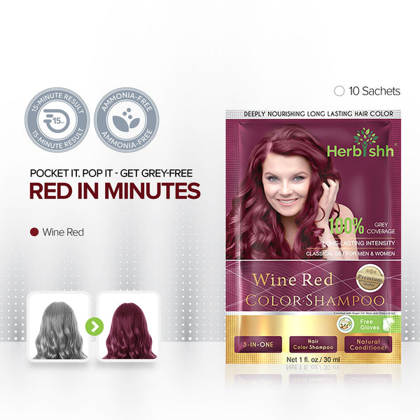 Wine Red Travel size Color Shampoo 10 Sachets - Herbishh